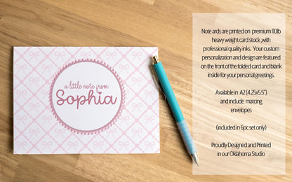 Personalized Stationery Set - Kids Letter Writing Kit with Pink Bow Notebook & Envelopes