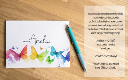 Personalized Stationery Set - Rainbow Butterfly Letter Writing Sets with Premium Paper & Self-Seal Envelopes