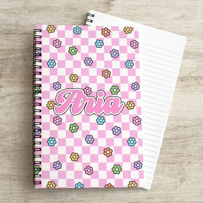 Custom Spiral Notebook - Personalized Journal With Checkered Groovy Design, 100 Pages