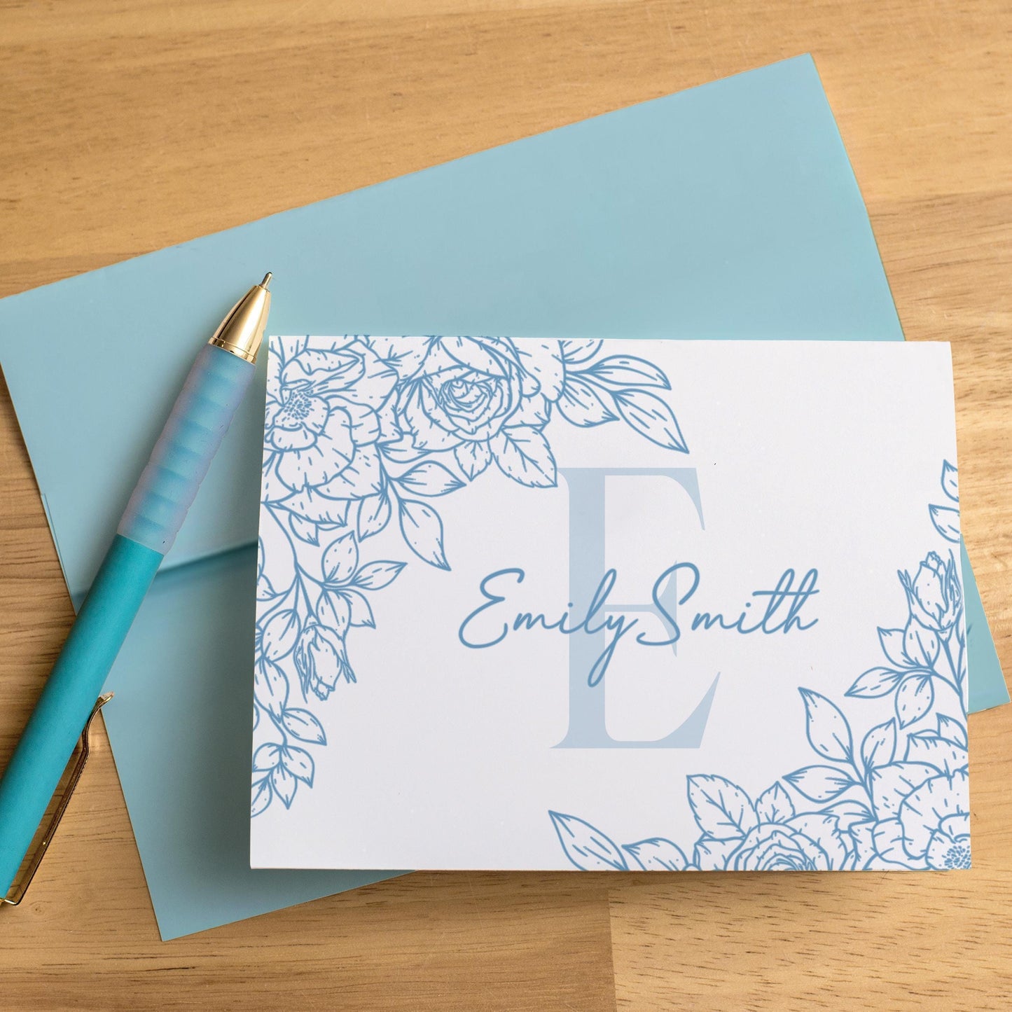 Personalized Monogram Note Cards - Custom Folded Greeting Cards Floral Design Set