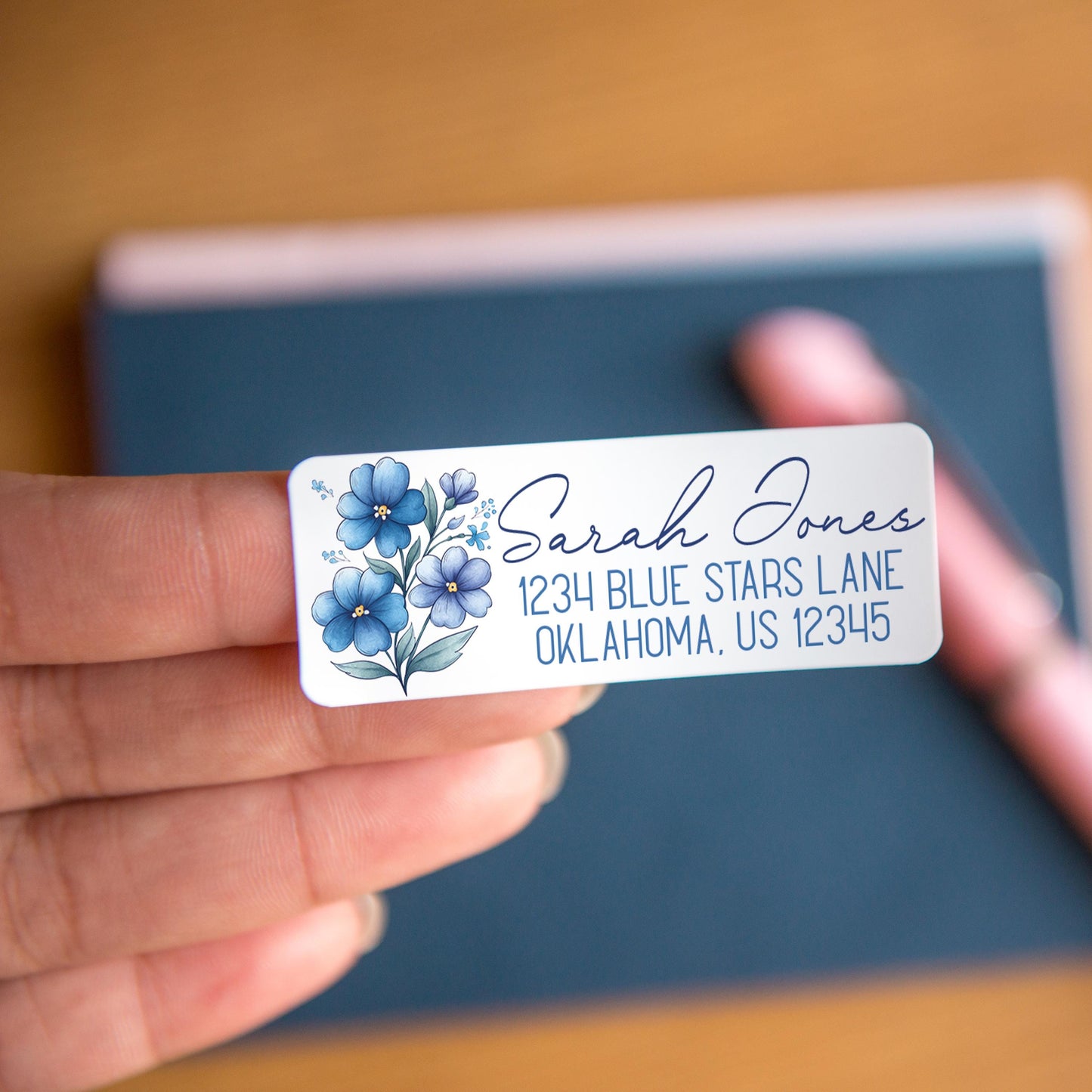 Custom Return Address Labels | Blue Floral Address Stickers, Repositionable & Water Resistant
