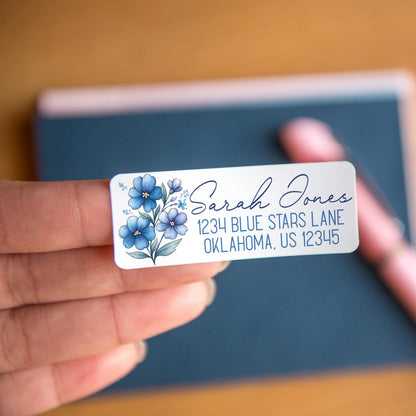 Custom Return Address Labels | Blue Floral Address Stickers, Repositionable & Water Resistant