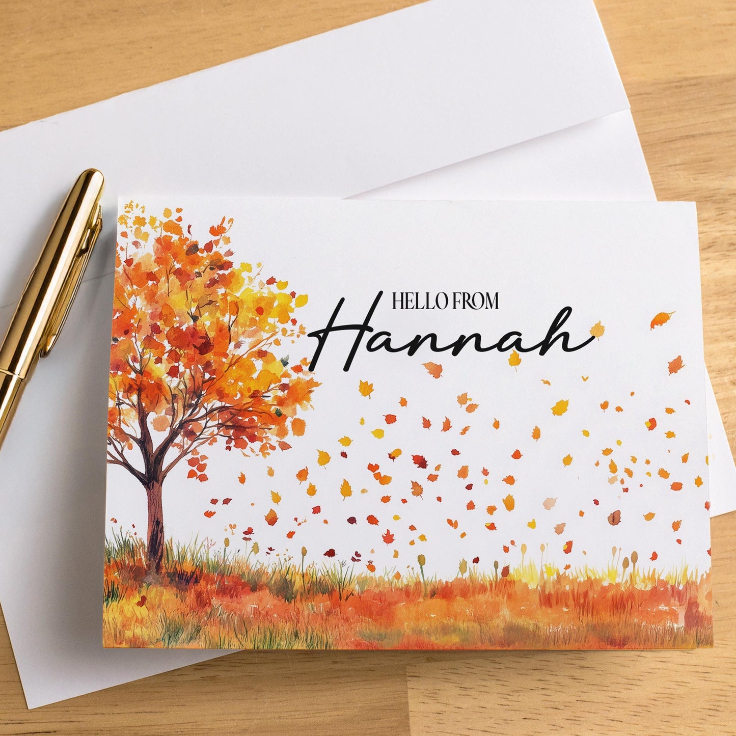 Personalized Note Cards - Custom Name Notecards | Autumn Leaves Cards with Envelopes