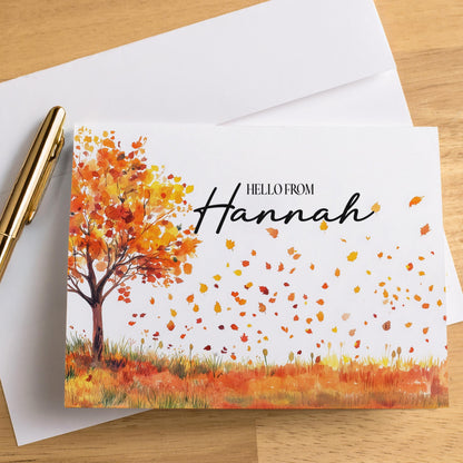 Personalized Note Cards - Custom Name Notecards | Autumn Leaves Cards with Envelopes