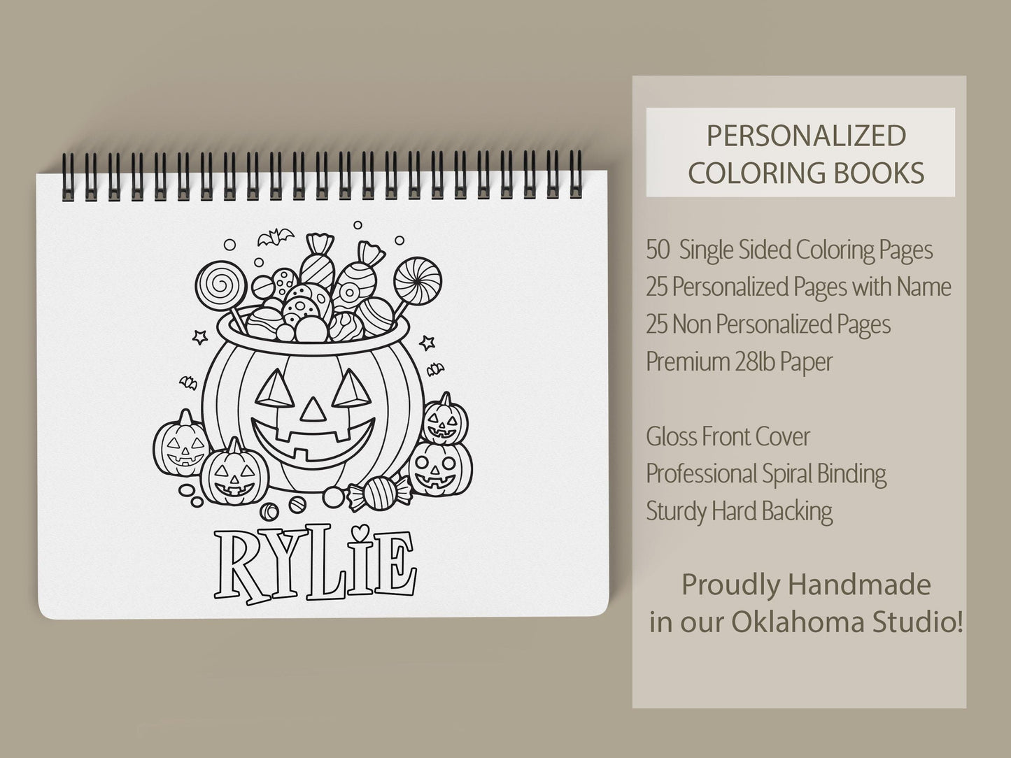 personalized halloween coloring book, Kid 11x8.5 Spiral 50pg Fun