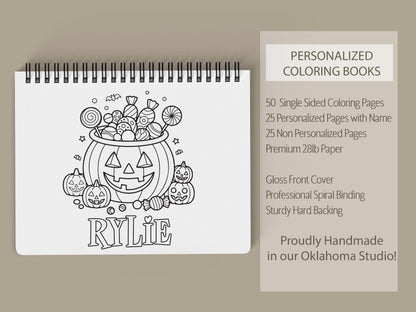 personalized halloween coloring book, Kid 11x8.5 Spiral 50pg Fun