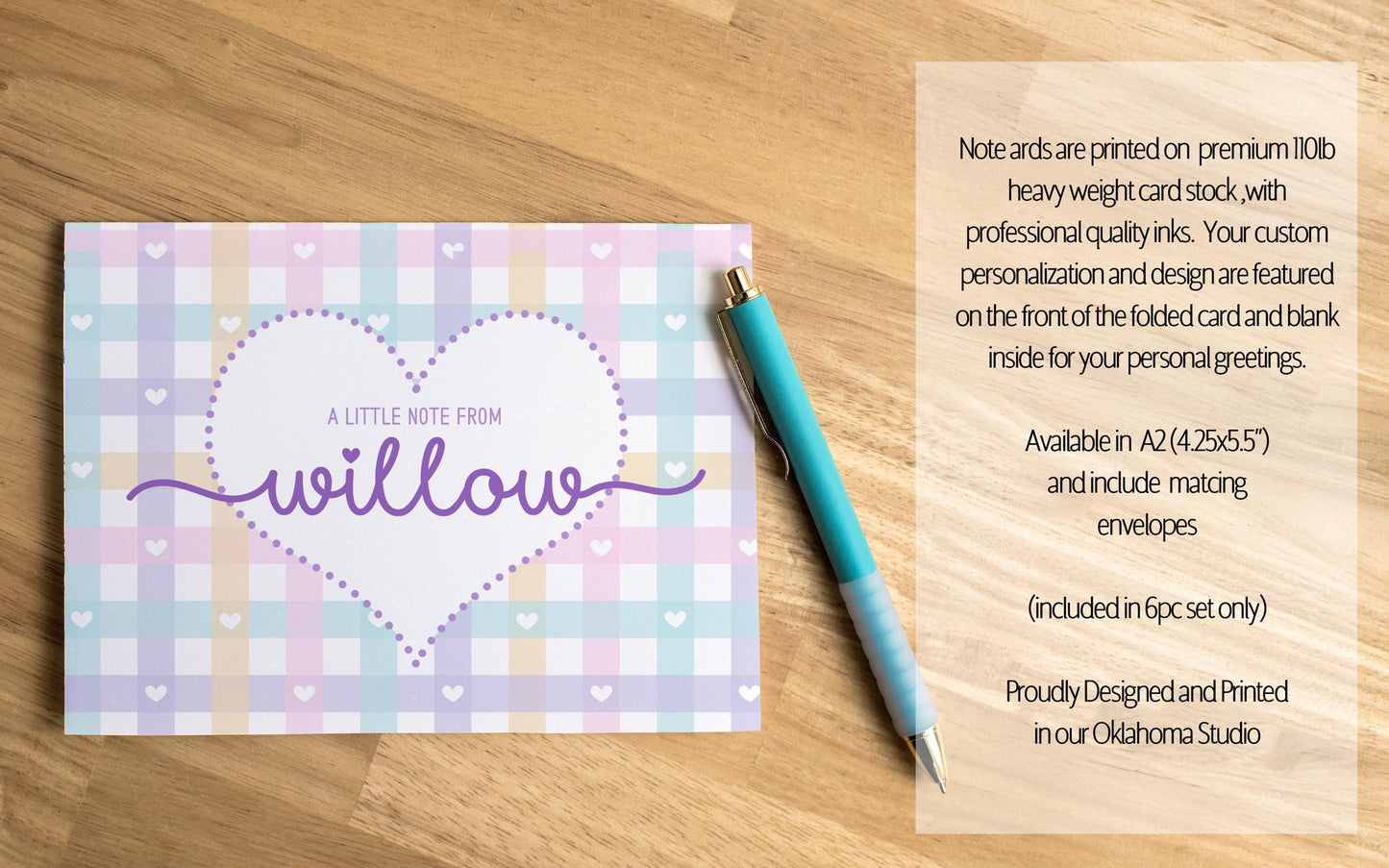Personalized Stationery Set - Kids Letter Writing Kit with Heart Notebook & Envelopes