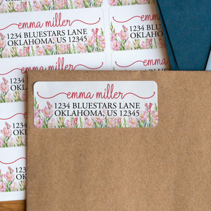 Custom Address Labels - Personalized Pink Gladiolus Floral Return Stickers
