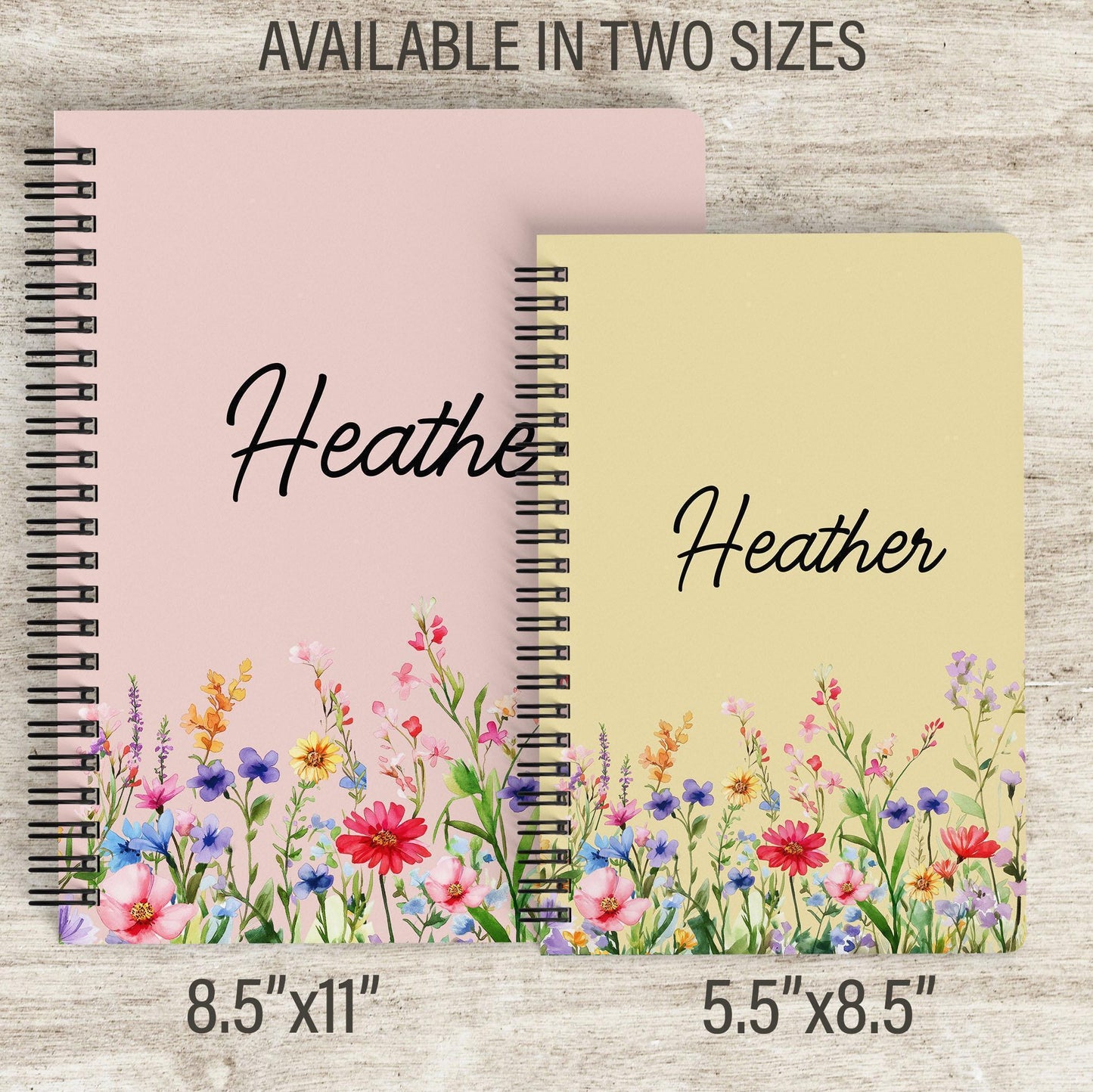Personalized Spiral Notebook - Custom Wildflower Journal With 100 Pages, Floral Sketchbook Gift