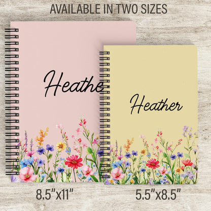 Personalized Spiral Notebook - Custom Wildflower Journal With 100 Pages, Floral Sketchbook Gift