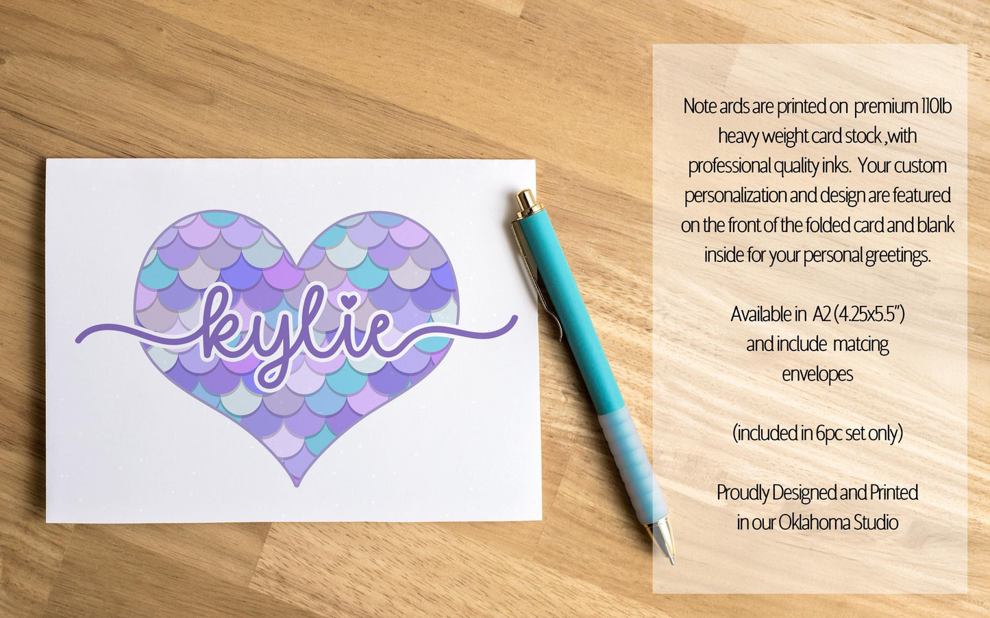 Mermaid Stationery Set - Personalized Kids Letter Writing Kit with Spiral Notebook & Envelopes