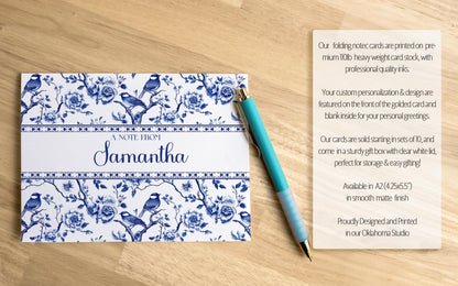 Personalized Note Cards – Blue Bird Chinoiserie Folded Thank You Cards Set