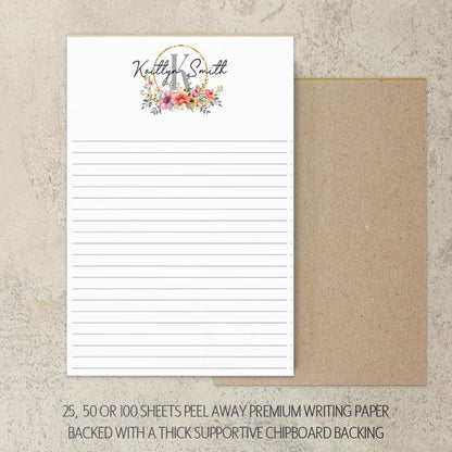Personalized Notepad - Custom Name Notepad With Wildflower Garden Notes | Pretty Stationery Pad