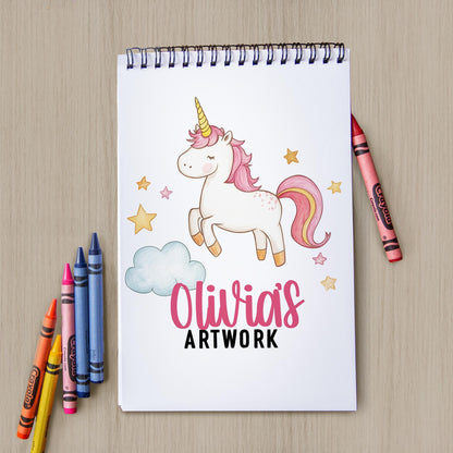 Personalized Unicorn Sketchbook – Custom Name Sketchbook for Kids Drawing Pad & Art Supplies