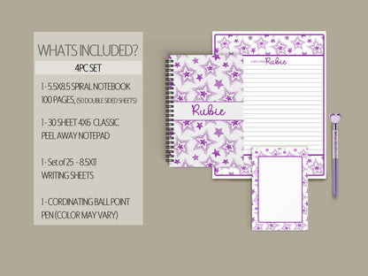 Personalized Stationery Set - Star Letter Paper & Notebook and Pen Gift Kit