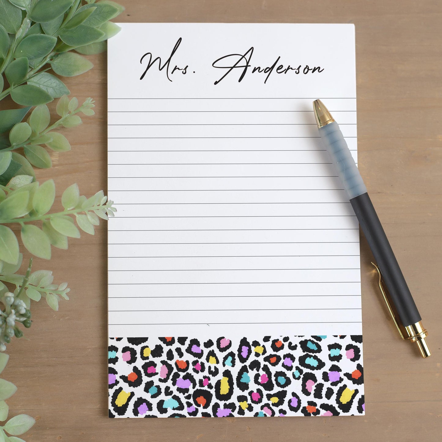 Personalized Notepad - Custom Name Notepad with Leopard Print Stationery | Rainbow Aesthetic Note Pad