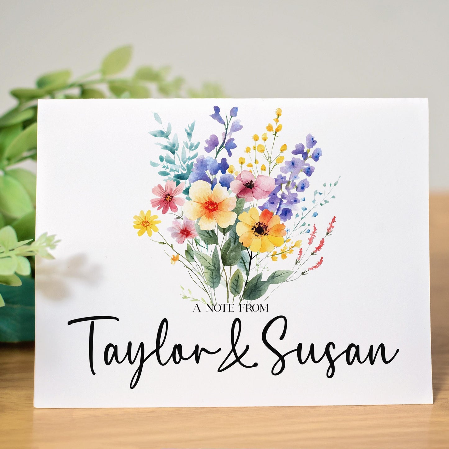 Personalized Note Cards – Custom Name Notecards with Wildflower Floral Folded Greeting Cards