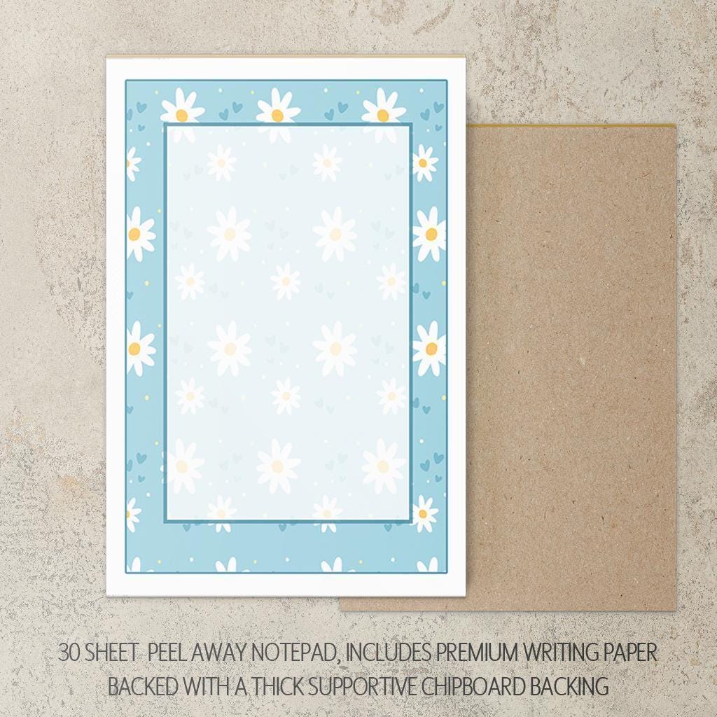 Personalized Stationery Set – Kids Writing Set With Blue Daisy Notebook & Notecard Envelopes