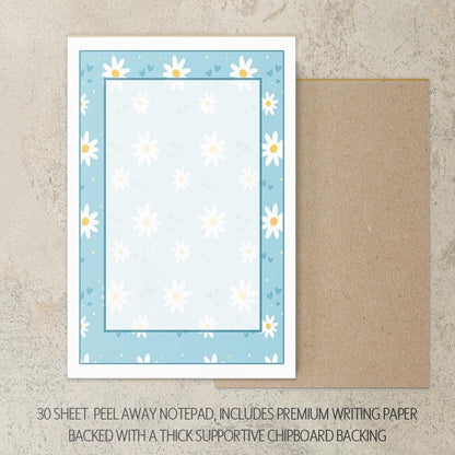 Personalized Stationery Set – Kids Writing Set With Blue Daisy Notebook & Notecard Envelopes