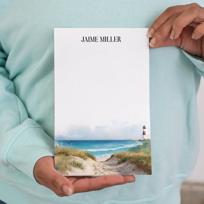 Personalized Notepad - Custom Nautical Notepads With Beach Lighthouse Design
