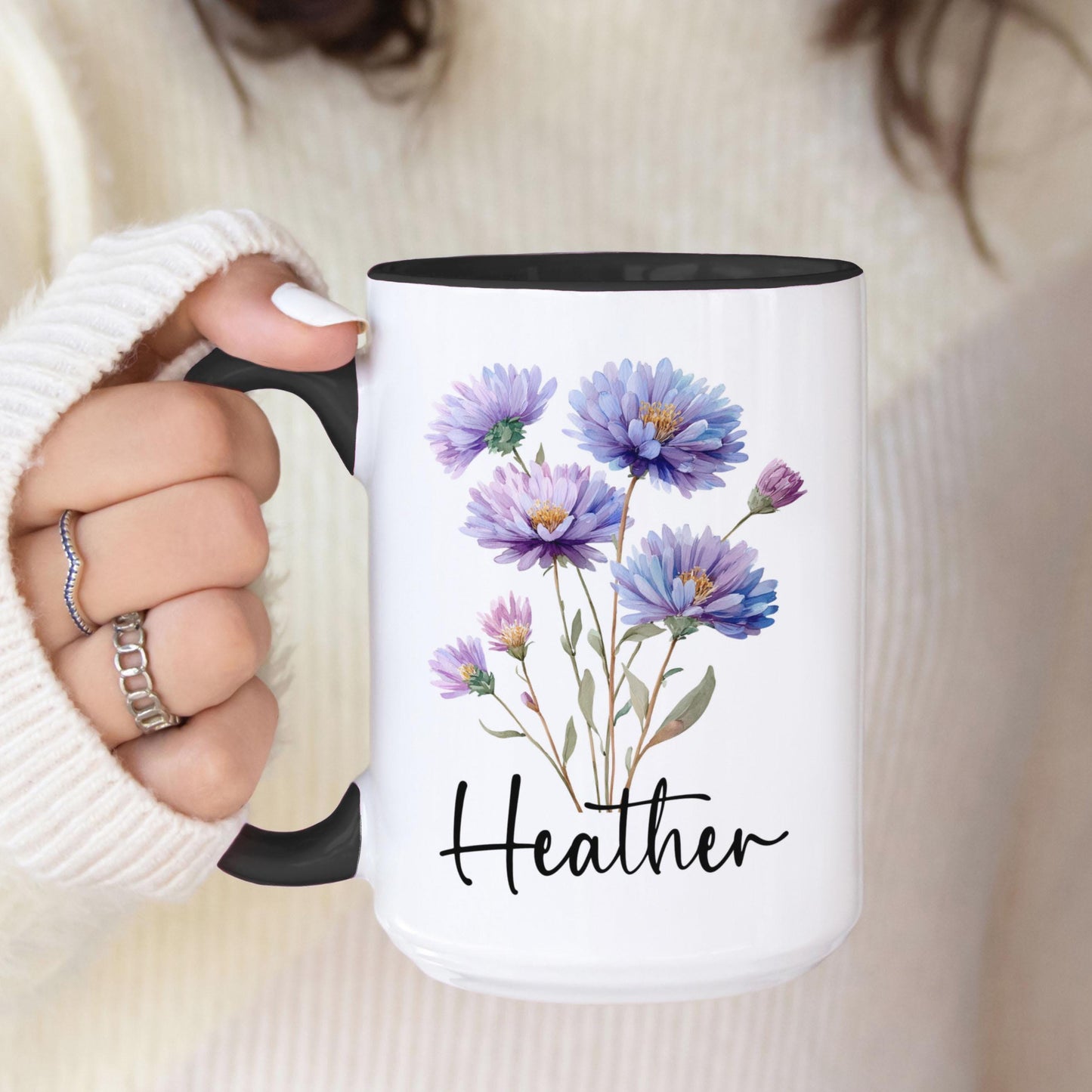Custom Birth Flower Mug - Personalized Monogram Name Coffee Cup | Ceramic, Microwave Safe