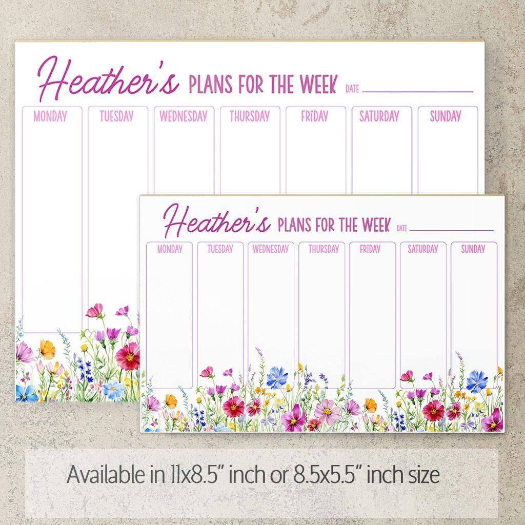 Weekly Planner Notepad - Personalized Floral Weekly Planner with Custom Name & To Do List