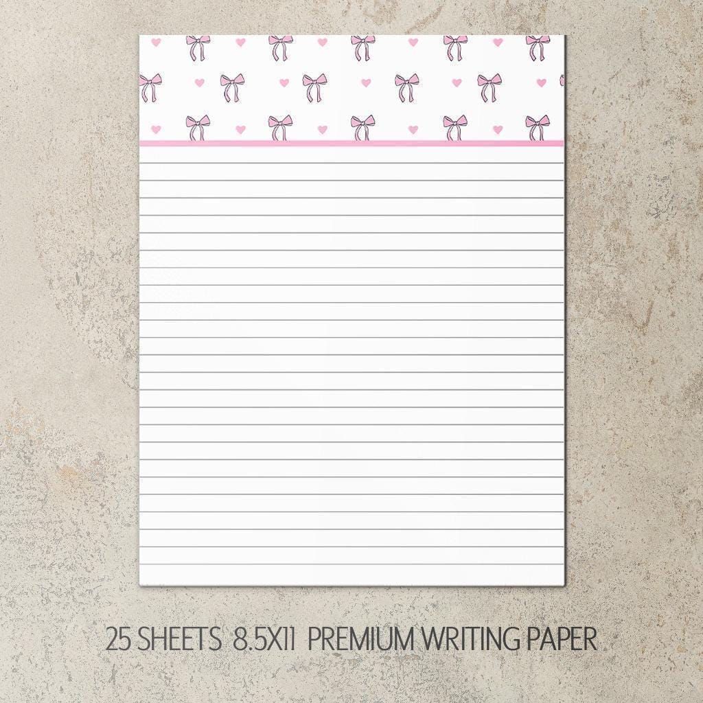 Personalized Stationery Set - Kids Letter Writing Kit with Pink Bow Notebook & Notepad