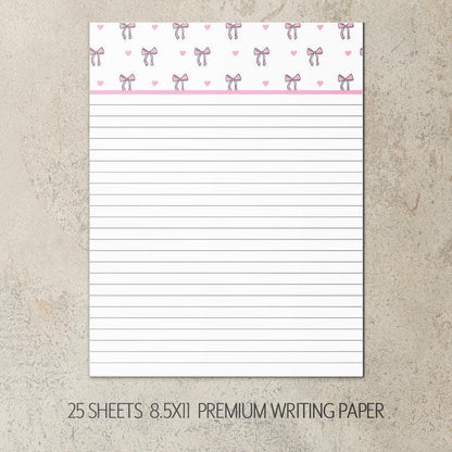 Personalized Stationery Set - Kids Letter Writing Kit with Pink Bow Notebook & Notepad
