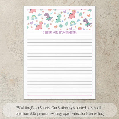 Kids Dino Stationery Set - Personalized Dinosaur Writing Paper & Notepad with Stickers