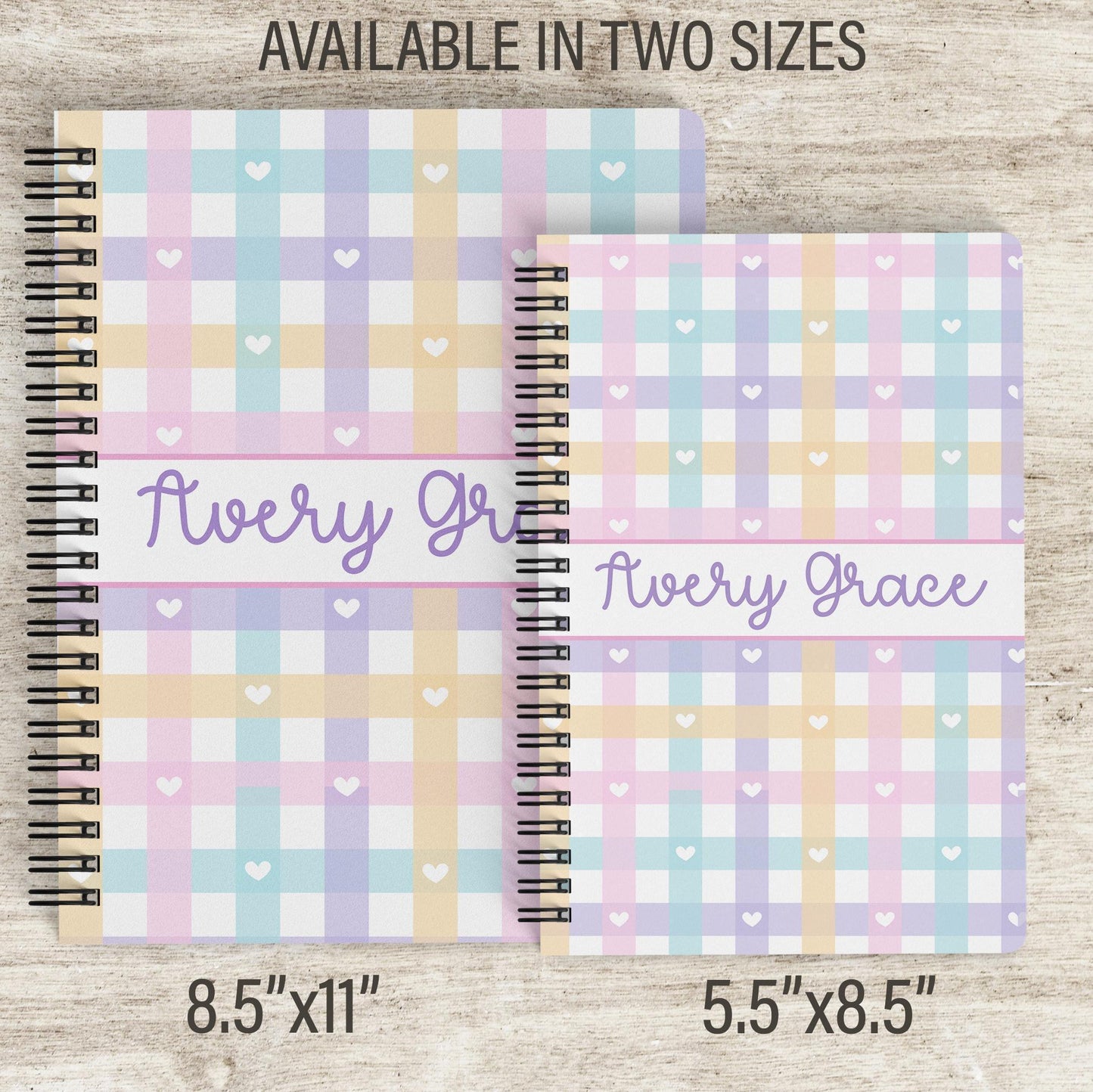 Custom Girls Notebook - Personalized Journal With Pastel Gingham Design | Spiral Bound