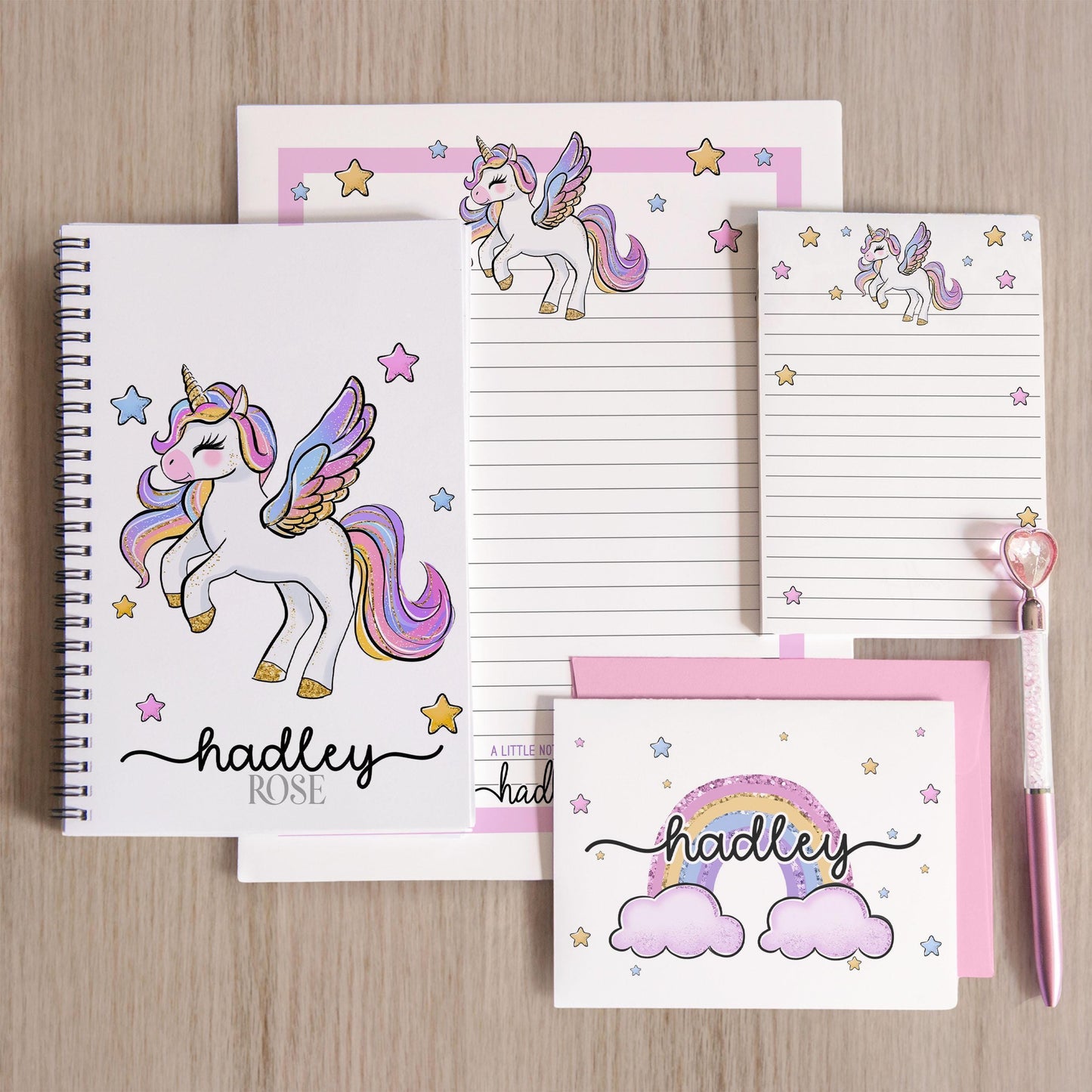 Personalized Stationery Set – Unicorn Notebook Set with Kids Letter Writing Paper & Stickers