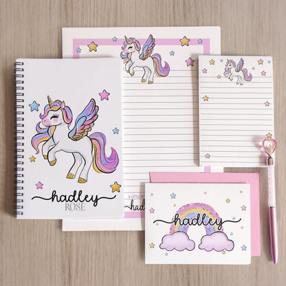 Personalized Stationery Set – Unicorn Notebook Set with Kids Letter Writing Paper & Stickers