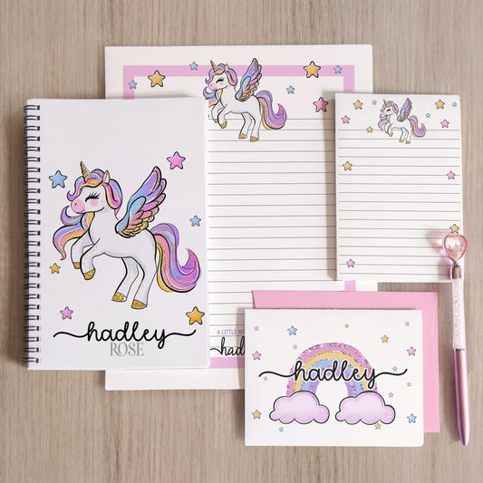 Personalized Stationery Set – Unicorn Notebook Set with Kids Letter Writing Paper & Stickers