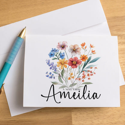 Personalized Note Cards – Wildflower Stationery Set with Custom Name & Envelopes