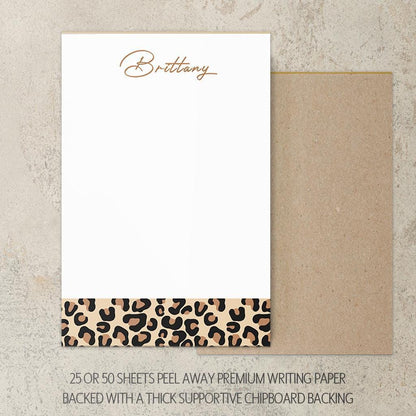 Personalized Notepad - Custom Name Notepads with Cheetah Print | Aesthetic Stationery
