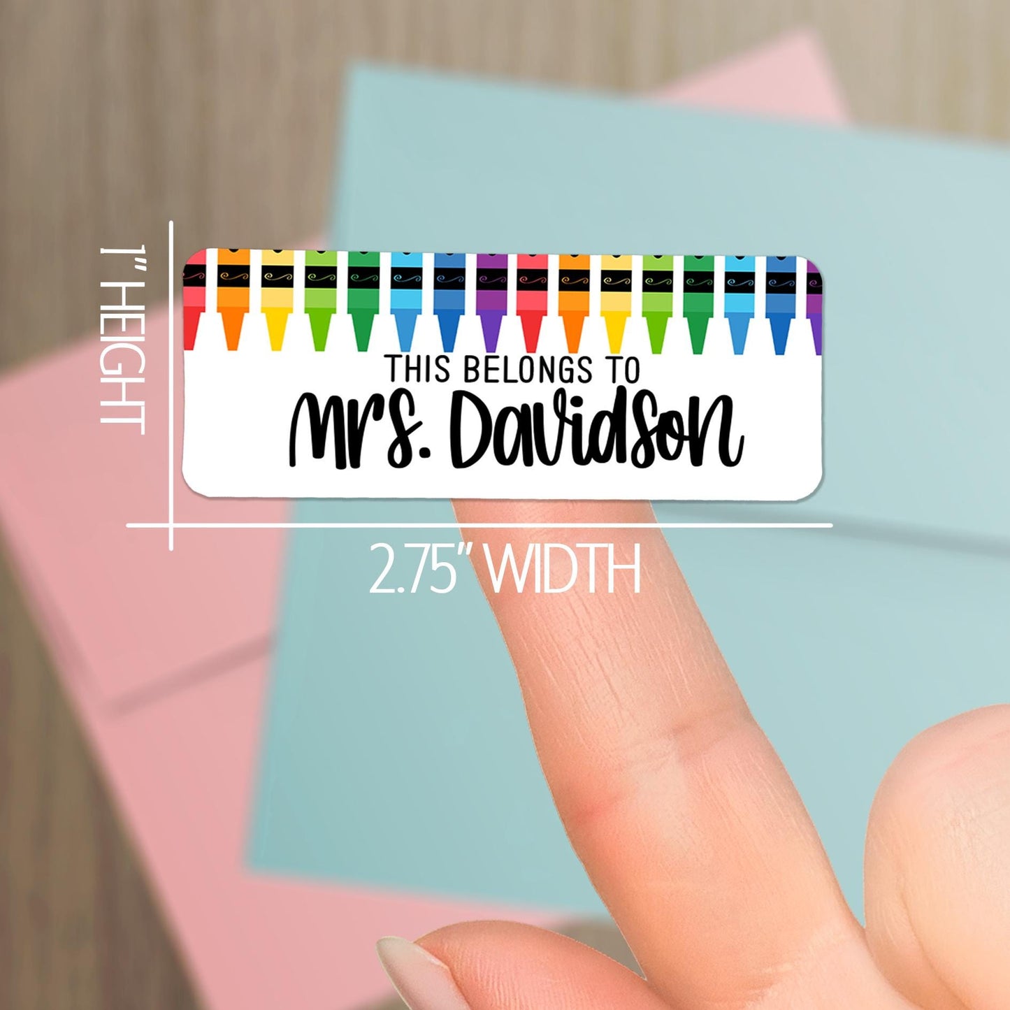 Teacher Name Labels - Personalized Name Stickers | Rainbow Teacher Labels, Water Resistant