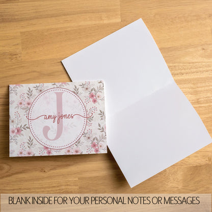 Personalized Note Cards – Custom Folded Cards, Pink Wildflower Stationery Set with Envelopes