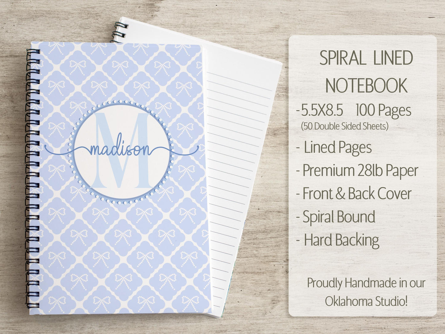 Personalized Stationery Set - Letter Writing Set with Blue Coquette Bow & Notecards