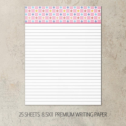 Personalized Stationery Set - Kids Letter Writing Kit with Groovy Flower Notebook & Colorful Pen