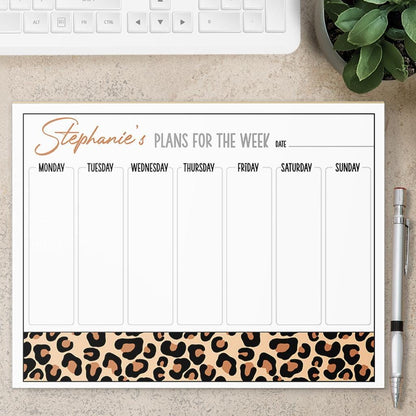 Weekly Planner Notepad - Personalized Leopard Print Planner with Custom Name, Teacher Gift Idea
