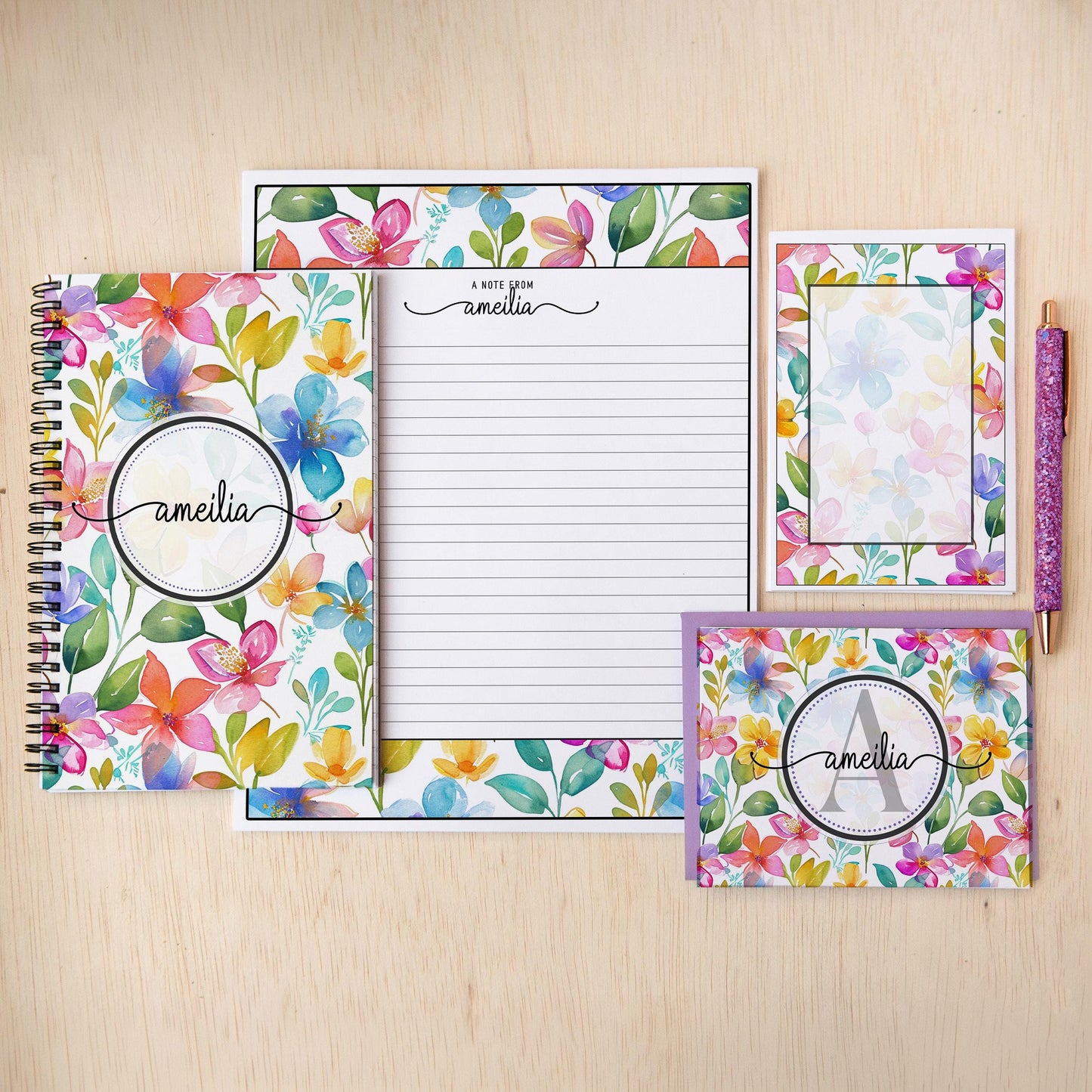 Personalized Stationery Set - Wildflower Letter Writing Sets with Floral Notebook & Pen