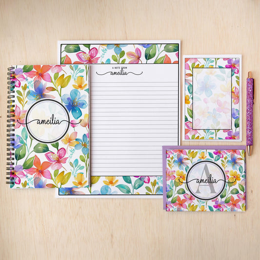 Personalized Stationery Set - Wildflower Letter Writing Sets with Floral Notebook & Pen