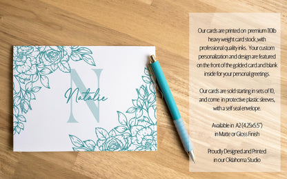 Personalized Monogram Note Cards – Custom Floral Notecards with Envelopes & Folded Thank You Cards