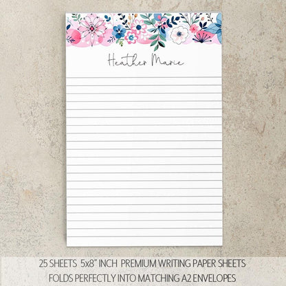 Personalized Stationery Set - Wildflower Print Paper & Colorful Floral Writing Kit