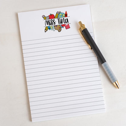 Personalized Teacher Notepad - Custom Name Notepad with Tear Away Pages, Classroom Note Pads