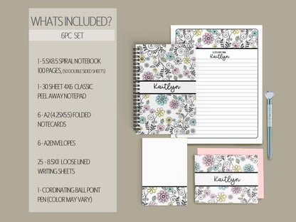 Personalized Stationery Set - Kids Letter Writing Kit with Notebook & Heart Pen