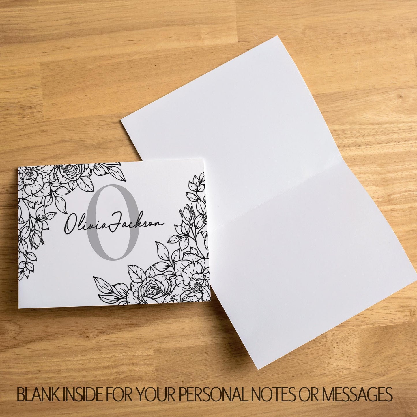 Personalized Monogram Note Cards – Custom Floral Notecards with Envelopes & Folded Thank You Cards