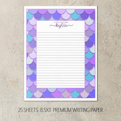 Mermaid Stationery Set - Personalized Kids Letter Writing Kit with Spiral Notebook & Envelopes