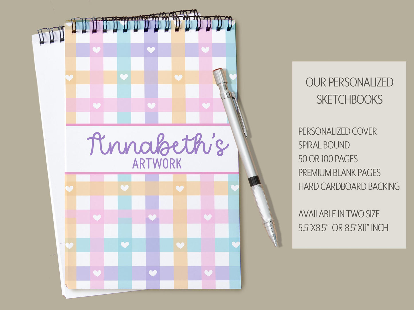 Girls Personalized Sketchbook - Custom Art Book With Name | Spiral Bound Drawing Pad