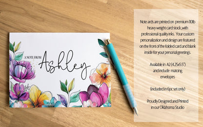 Personalized Stationery Set - Floral Notepad Set With Spiral Notebook & Writing Paper Envelopes